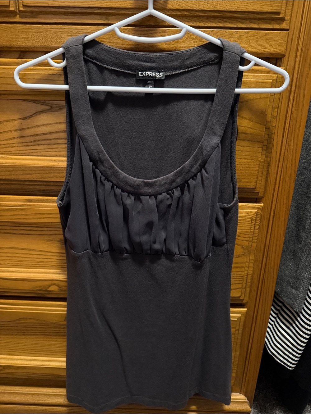 Express Charcoal Gray Sleeveless Scoop Neck Tank with Pleated Bodice